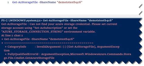 SYNTAX ShareName (Default). . Get azstoragefilehandle can not find your azure storage credential